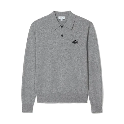 LACOSTE Grey Knit Long-Sleeve Polo Shirt Casual Style AH2504-YRD