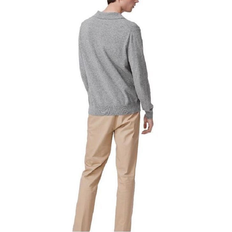 Shop LACOSTE 灰色針織長袖Polo衫休閒風格 AH2504-YRD