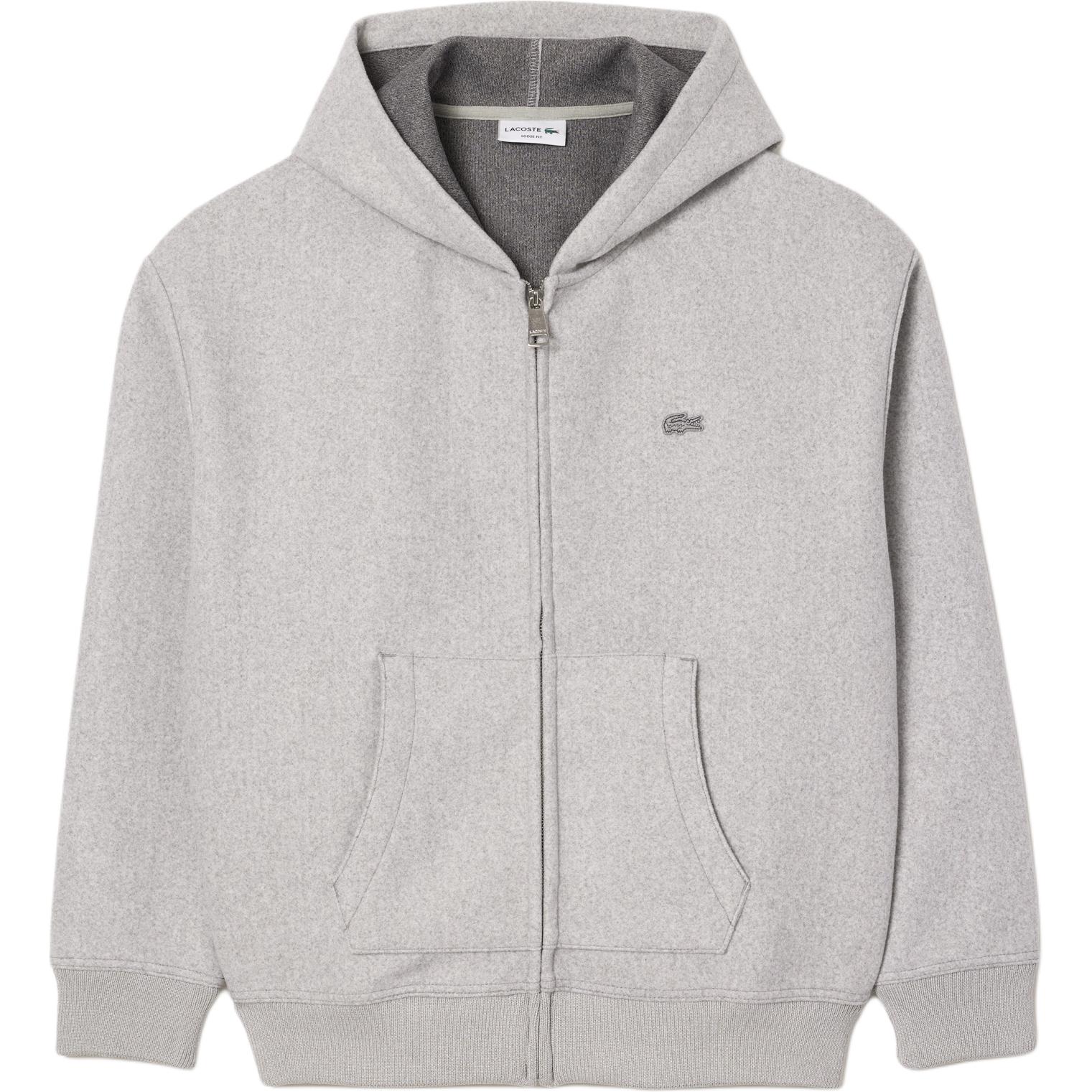 Lacoste  Grey Solid Zip-Up Hoodie with Hood. SH4106-CCA