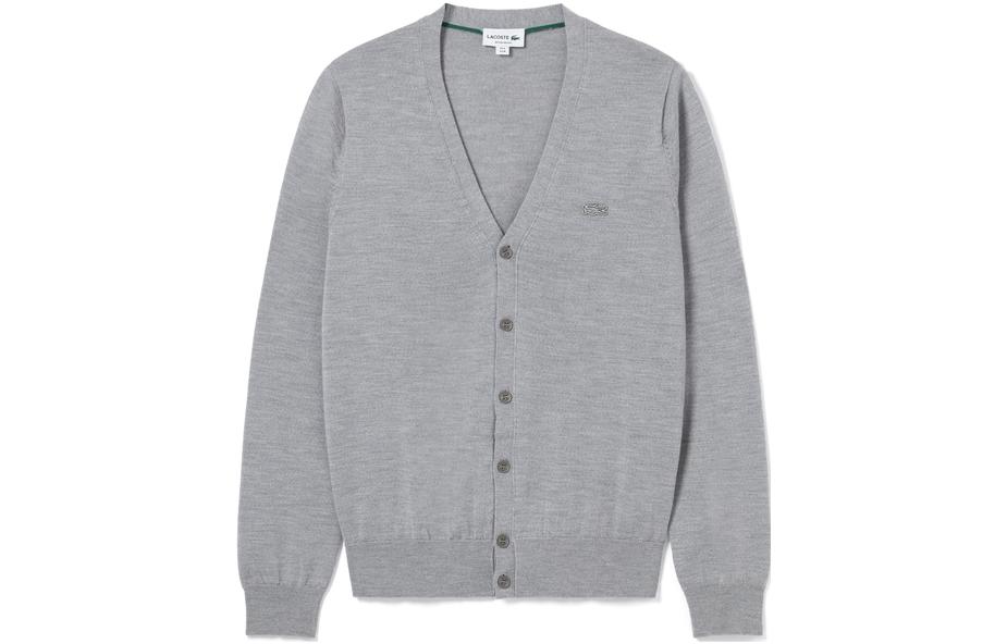 Order LACOSTE  Grey V-Neck Cardigan Sweater Long-Sleeve Fashion Style AH5665-YRD