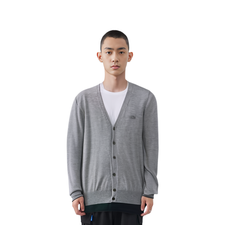 Purchase LACOSTE  Grey V-Neck Cardigan Sweater Long-Sleeve Fashion Style AH5665-YRD
