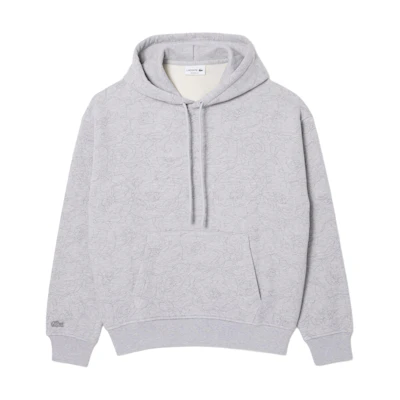 LACOSTE Holiday Collection Hoodie Oversized Pullover Sweatshirt - Grey SH3599-CCA