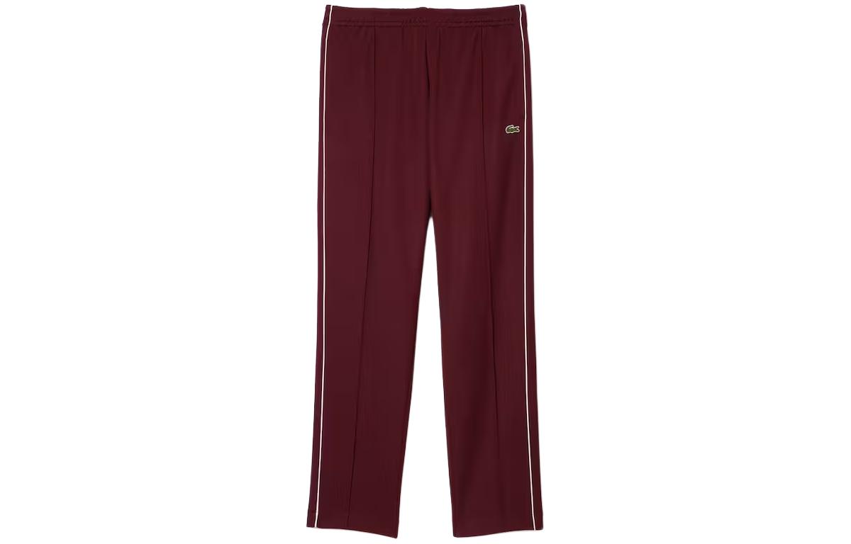 LACOSTE  Knit Sweatpants Brown Red with Animal Graphic and Lace-Up Design. XH1412-YUP