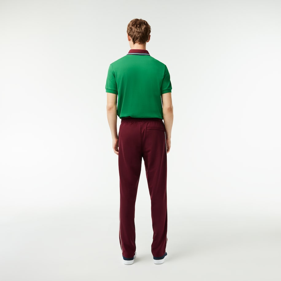 Shop LACOSTE  Knit Sweatpants Brown Red with Animal Graphic and Lace-Up Design. XH1412-YUP