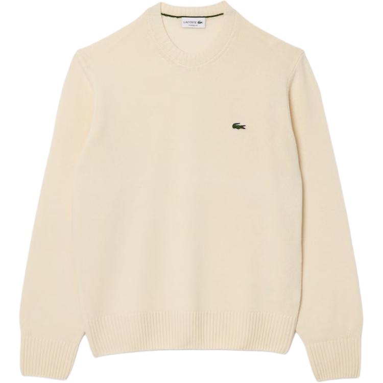 LACOSTE  Logo Embroidered Crewneck Sweater White Comfortable Fit. AH2916-XFJ