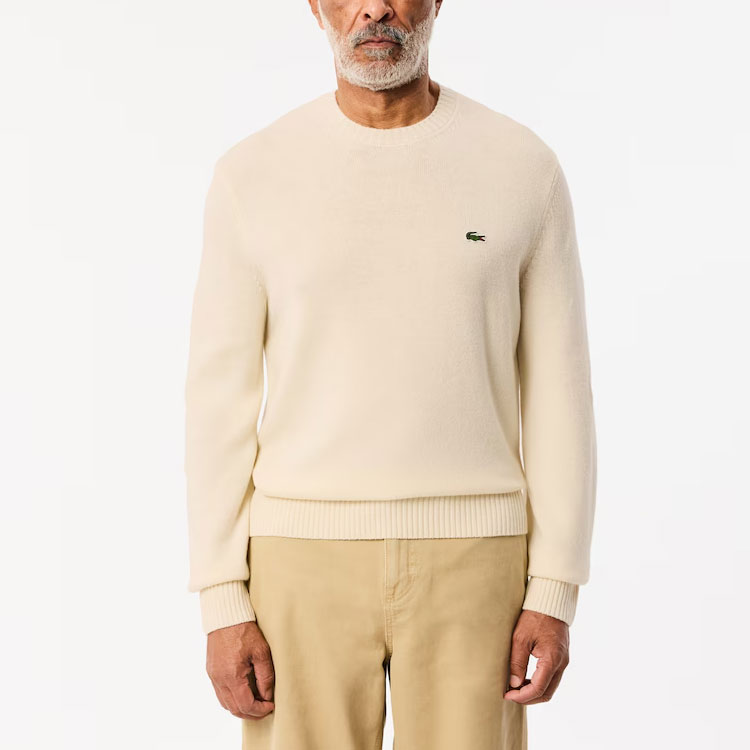 Lookbook ラコステ ロゴ刺繍クルーネックスウェッター ホワイト 快適フィット AH2916-XFJ