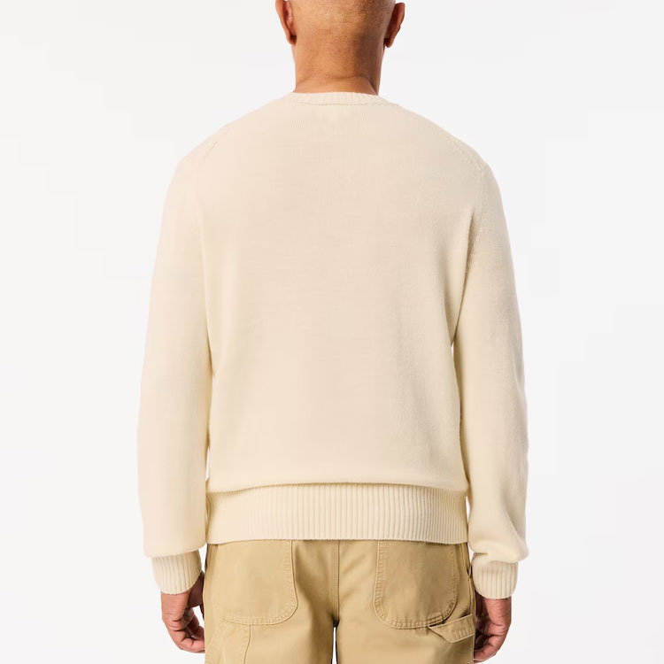 Shop ラコステ ロゴ刺繍クルーネックスウェッター ホワイト 快適フィット AH2916-XFJ