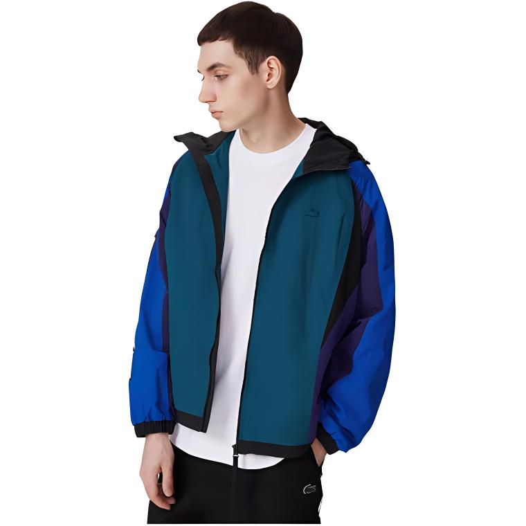 Shop LACOSTE  Logo Outdoor Casual Zip-Up Hoodie Jacket Multicolor拼 BH0552-TR4