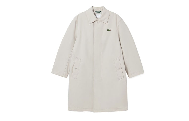 LACOSTE  Long Trench Coat Solid Khaki Single-Breasted Classic Style BH5946-BUQ