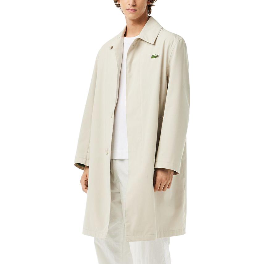 Lookbook LACOSTE 經典款卡其色單排扣長版風衣外套 BH5946-BUQ