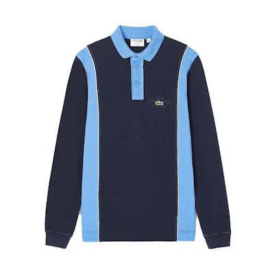 LACOSTE Loose Fit Colorblock Long Sleeve Polo Shirt Navy/Blue KH5362-F65