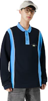 Shop LACOSTE 寬鬆版拼色長袖POLO衫 海軍藍/藍色 KH5362-F65