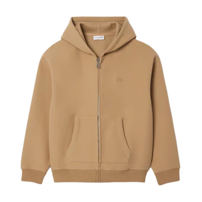 LACOSTE Loose Fit Zip-Up Hoodie Jacket Beige Brown SH4106-02S