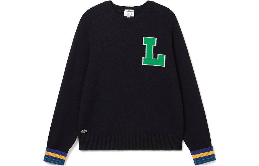 LACOSTE  Navy Blue Knit Sweater Crewneck with Graphic Print. AH0824-1