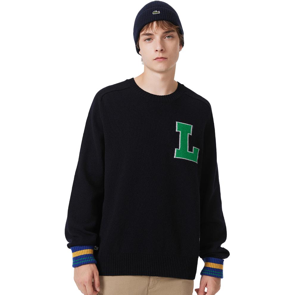 Purchase LACOSTE  Navy Blue Knit Sweater Crewneck with Graphic Print. AH0824-1