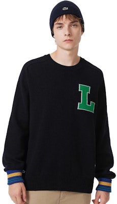 LACOSTE Navy Blue Knit Sweater Crewneck with Graphic Print. AH0824-1 Purchase LACOSTE Navy Blue Knit Sweater Crewneck with Graphic Print. AH0824-1