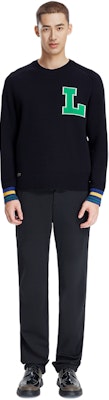 LACOSTE Navy Blue Knit Sweater Crewneck with Graphic Print. AH0824-1 Sizing LACOSTE Navy Blue Knit Sweater Crewneck with Graphic Print. AH0824-1