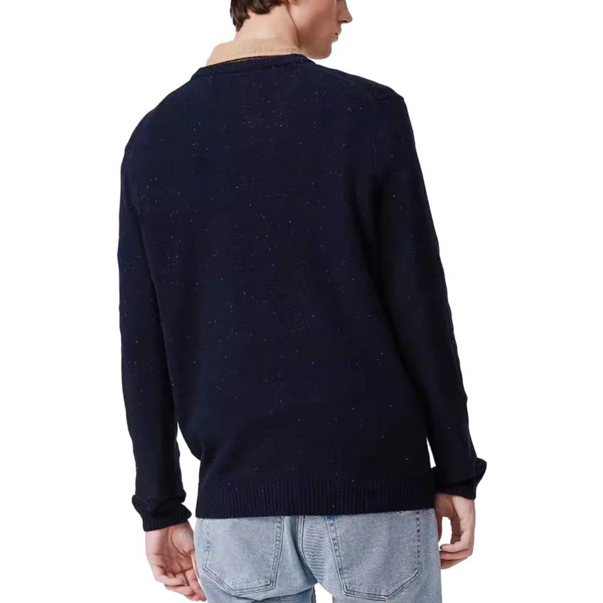 Shop LACOSTE  Navy Blue Solid Knit Pullover Crewneck Sweater AH2341-7CG