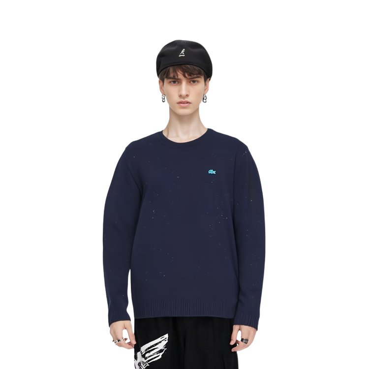 Purchase LACOSTE  Navy Blue Solid Knit Pullover Crewneck Sweater AH2341-7CG