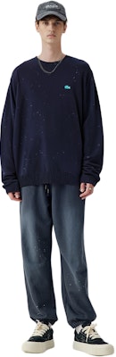 LACOSTE Navy Blue Solid Knit Pullover Crewneck Sweater AH2341-7CG Details for LACOSTE Navy Blue Solid Knit Pullover Crewneck Sweater AH2341-7CG