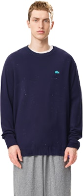 LACOSTE Navy Blue Solid Knit Pullover Crewneck Sweater AH2341-7CG Sizing LACOSTE Navy Blue Solid Knit Pullover Crewneck Sweater AH2341-7CG