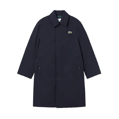 LACOSTE Navy Blue Solid Single-Breasted Long Trench Coat. BH5946-HDE