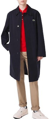 LACOSTE Abrigo Largo Azul Marino Solido de Botón Simple tipo Trench. BH5946-HDE Lookbook LACOSTE Abrigo Largo Azul Marino Solido de Botón Simple tipo Trench. BH5946-HDE