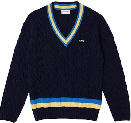 LACOSTE Navy Blue Striped V-Neck Pullover Sweater. AH0493L-7KZ Buy LACOSTE Navy Blue Striped V-Neck Pullover Sweater. AH0493L-7KZ