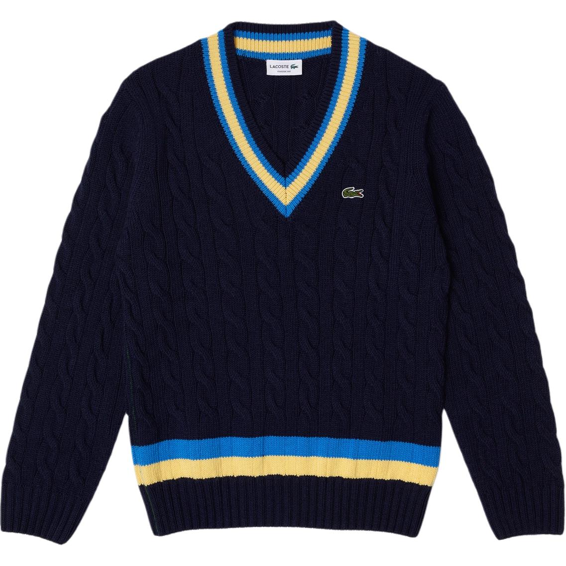 Order LACOSTE  Navy Blue Striped V-Neck Pullover Sweater. AH0493L-7KZ