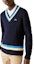 Purchase LACOSTE Navy Blue Striped V-Neck Pullover Sweater. AH0493L-7KZ
