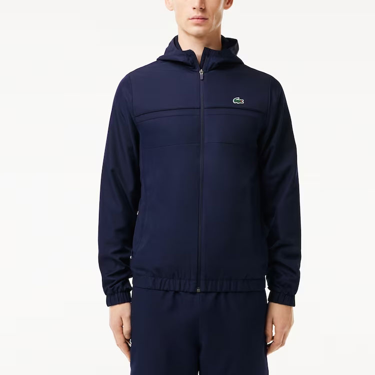 Lookbook LACOSTE Hoodie Jaket Zip-Up Biru Navy dengan Logo. BH3466-5FS