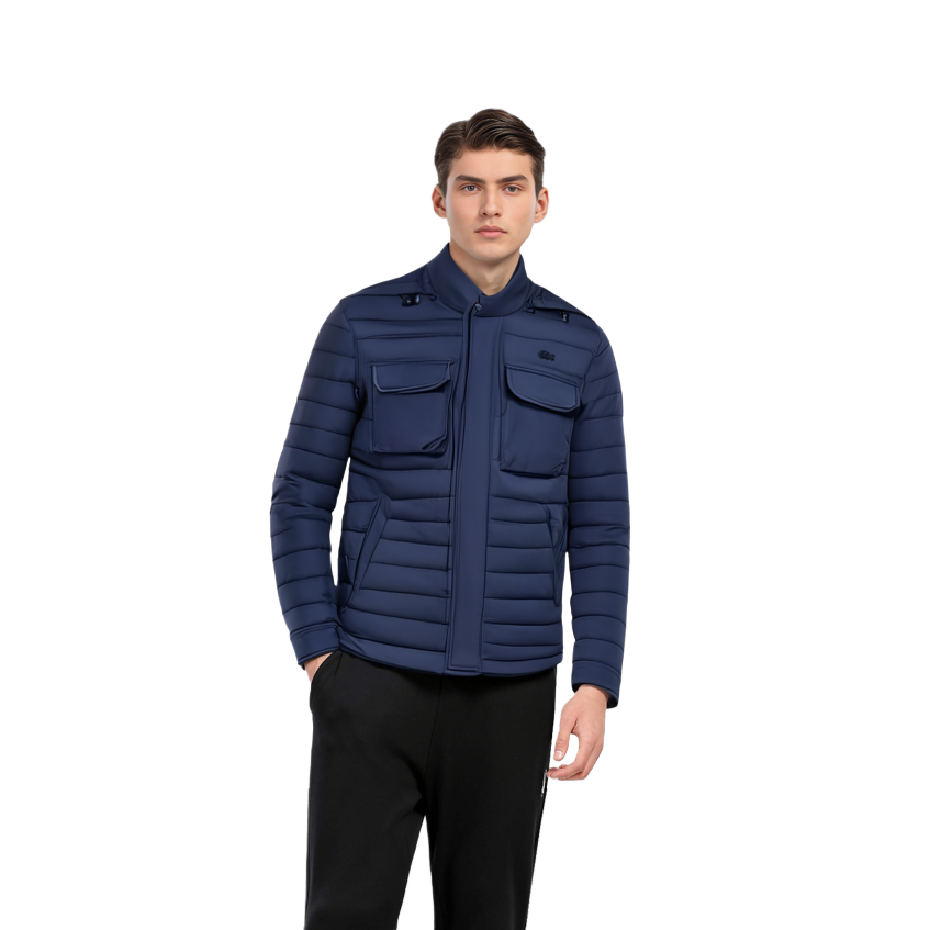 Lookbook LACOSTE Jaket Quilted Navy dengan Hoodie Lepas & Isi Bulu Angsa. BH8537-166