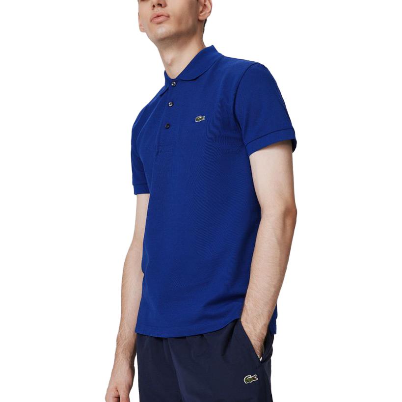 Shop LACOSTE 寶石藍刺繡短袖休閒Polo衫 PH7937-BDM