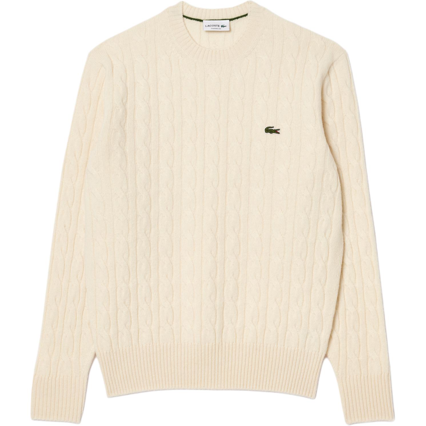 LACOSTE  Pure White Sweater with Embroidered Logo and Crew Neck. AH2924-XFJ