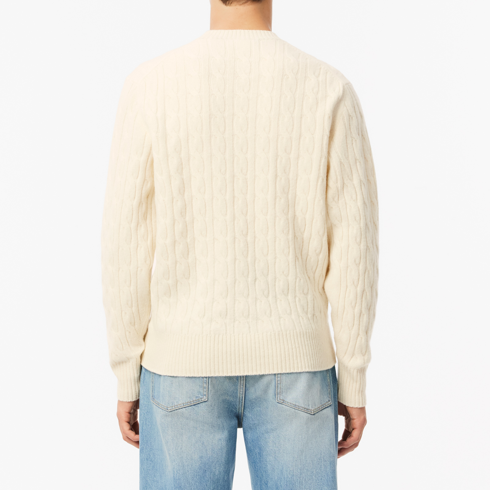 Shop LACOSTE  Pure White Sweater with Embroidered Logo and Crew Neck. AH2924-XFJ