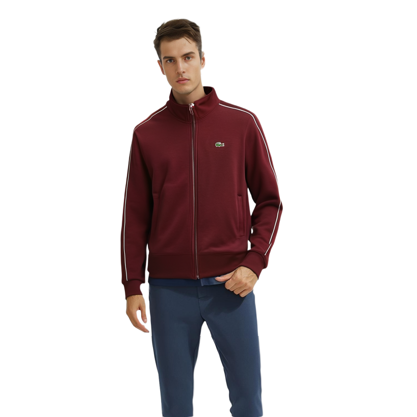 Shop Lacoste  Red Striped Zip-Up Long Sleeve Jacket SH1457-YUP