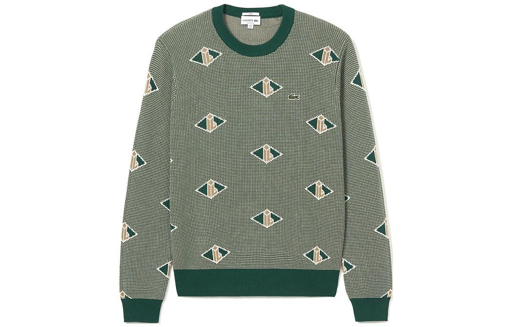 LACOSTE  Retro Print Loose Fit Crewneck Sweater Green. AH0253-LVT