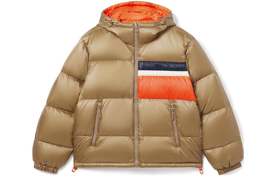 LACOSTE  Reversible Colorblock Hooded Down Jacket Brown/Orange. BH6014-QIT