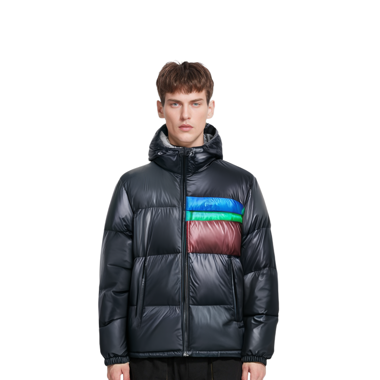 Shop LACOSTE  Reversible Hooded Down Jacket Navy/Grey Colorblock Warm Outerwear BH6014-QIW