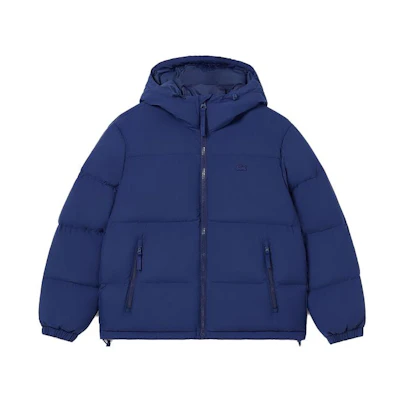 LACOSTE Solid Color Hooded Winter Jacket Navy Blue BH6245-F9F