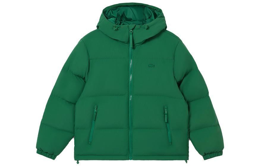 LACOSTE  Solid Color Zip-Up Hooded Puffer Jacket Deep Green BH6245-CNQ