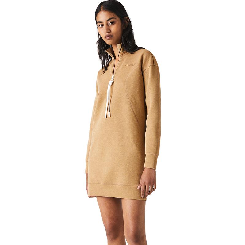 Shop LACOSTE  Solid Half-Zip High Collar Long-Sleeve Casual Sweatshirt Dress EF2581-132018