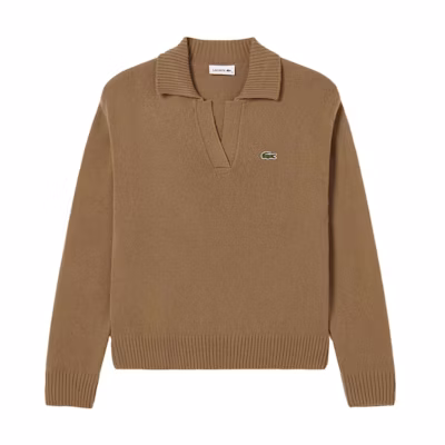 LACOSTE Solid V-Neck Cashmere Sweater Khaki AF0403-SIX