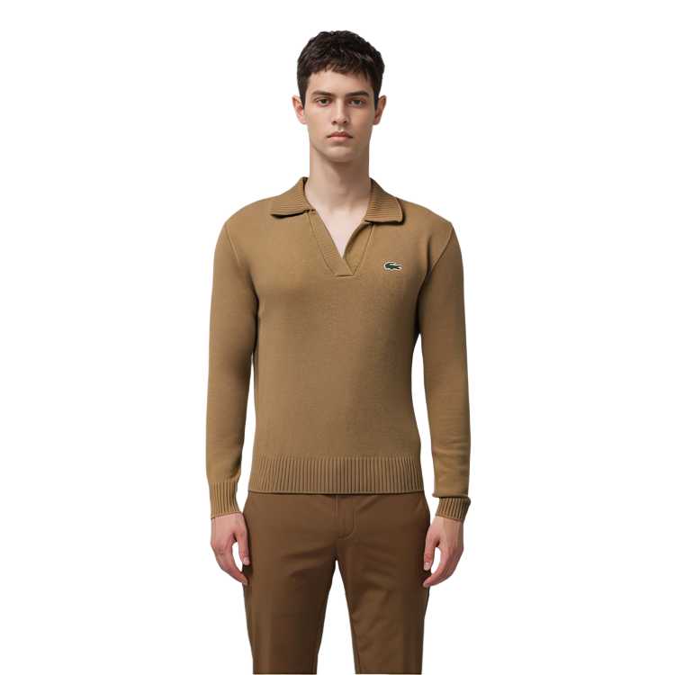 Purchase LACOSTE 纯色V领羊绒毛衣卡其色 AF0403-SIX