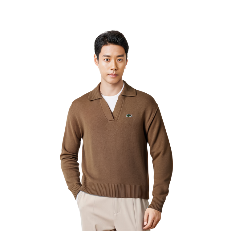 Details for LACOSTE 纯色V领羊绒毛衣卡其色 AF0403-SIX