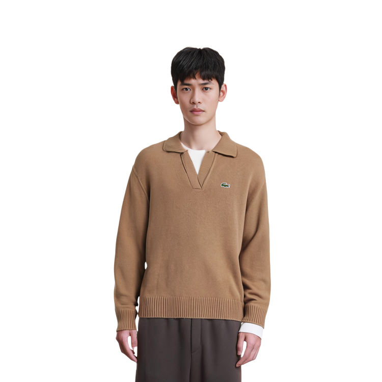 Sizing LACOSTE 纯色V领羊绒毛衣卡其色 AF0403-SIX