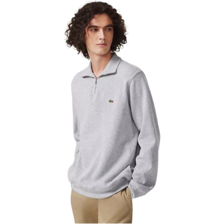 Shop LACOSTE 拉链长袖卫衣 银灰色 SH1927-CCA