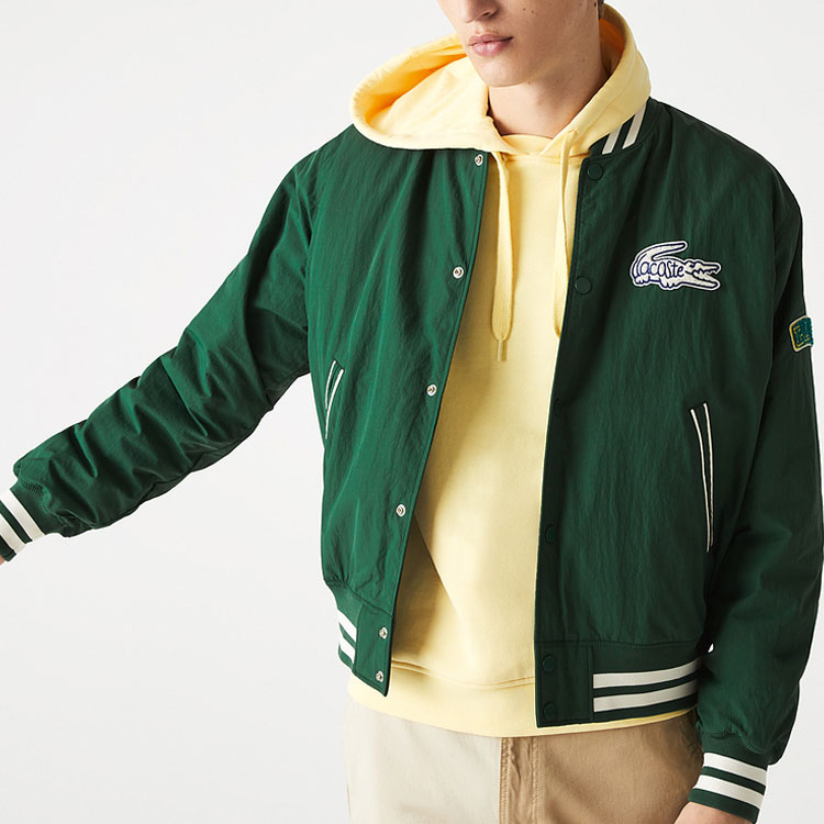 LACOSTE  SS22 Solid Logo Patch Long-Sleeve Baseball Jacket BH2798-PQK 圖 5