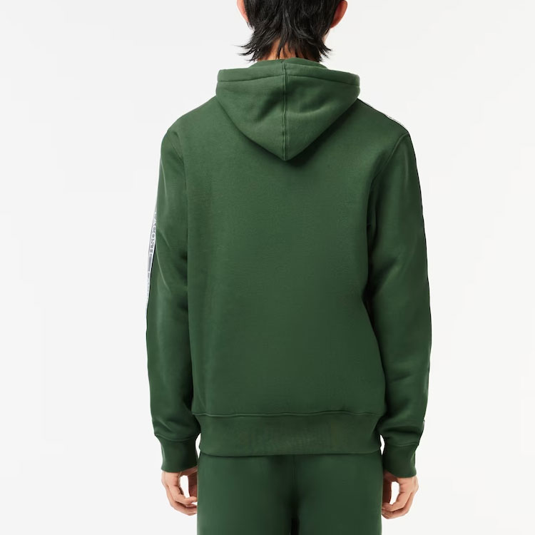 Shop 라코스테 스트라이프 집업 후드티 드로스트링 포켓 - 다크 그린. SH5065-SMI