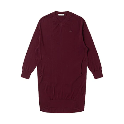 LACOSTE V-Neck Slim Fit Knit Long Sleeve Dress Burgundy Red EF0718-SXL